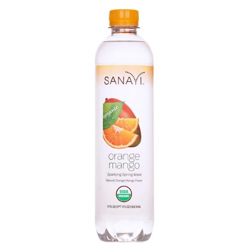 Sanavi Organic Orange Mango Sparkling Spring Water 17 Oz Plastic Bottles (Pack of 12)