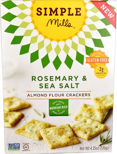 Simple Mills Almond Flour Crackers Gluten Free Rosemary & Sea Salt - 4.25 Oz Pack of 6