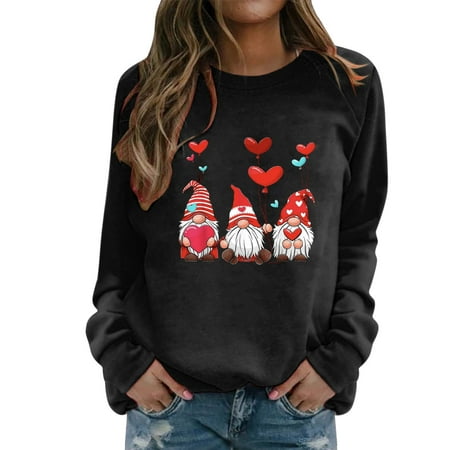 GWAABD Pullover for Women Valentine S Day Women S Sweatshirt Crew Neck Pattern Print Long Sleeve Casual Tops