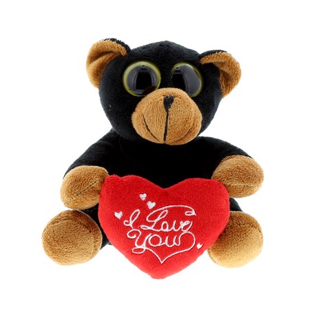 Dollibu Black Bear Big Eye I Love You Valentines Stuffed Animal - Heart Message - 6 Inch - Super Soft Plush - Item #K5232-5999