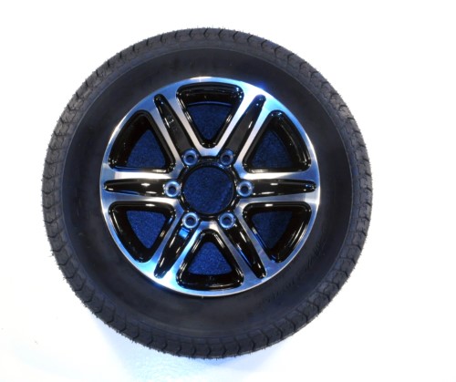 Rainier ST225/75R15D 2540# 65PSI 6-5.5 Aluminum Pinnacle Black Spoke