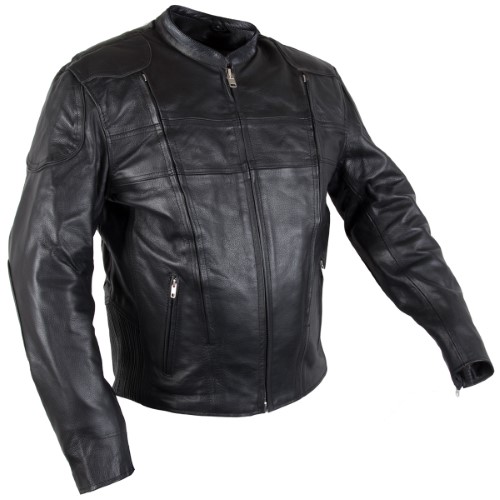Xelement XS-6229 Turbulent Mens Black Armored Leather Motorcycle Jacket