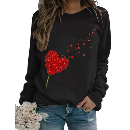 GWAABD Women Crew Neck Sweatshirts Womens Daily Print O Neck Sweatshirt Round Neck Fit Pullover Tops Casual Long Sleeve Workout Shirts Loose Blouse Va