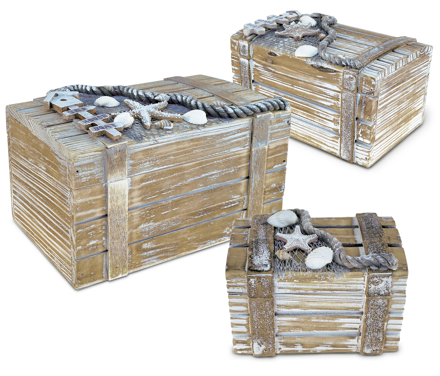 Puzzled Jewelry Box Set Handcrafted Wooden Nautical Decor - Beach Theme - Set of 3 - Item #K9583-9584-9585