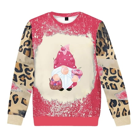 GWAABD Sweatshirt for Womens Jackets Lightweight Trendy Women Valentine S Day Pattern Print Tie Dye Leopard Drop Shoulder Pullover Crew Neck Sweatshir