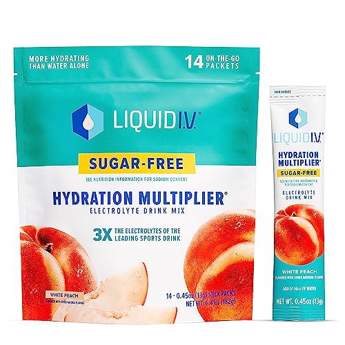 Liquid I.V. Sugar-Free Hydration Multiplier - White Peach – Powder Packets  | Electrolyte Drink Mix | Easy Open Single-Serving Stick | Non-GMO | 14