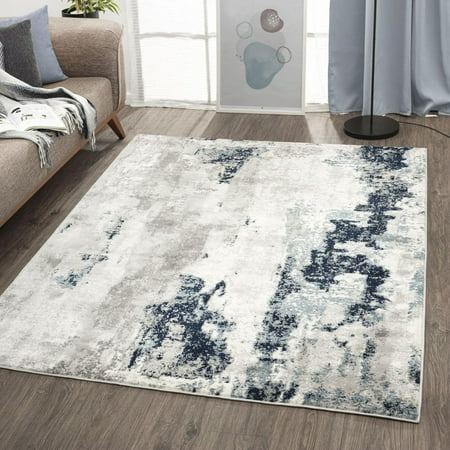 Modern Area Rugs with Abstract Patterns 7681 \u2013 Medium Pile Area Rug Dark Blue Light Blue / 8 X 10