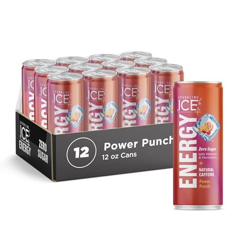 Sparkling Ice +ENERGY Power Punch Sparkling Water. Energy Drinks with Vitamins & Electrolytes, Zero Sugar, 12 Fl Oz Cans (Pack of 12)