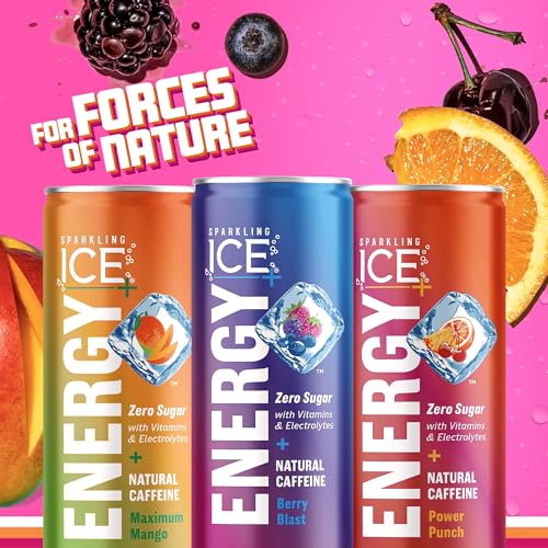 Sparkling Ice +ENERGY Power Punch Sparkling Water. Energy Drinks with Vitamins & Electrolytes, Zero Sugar, 12 Fl Oz Cans (Pack of 12) thumbnail