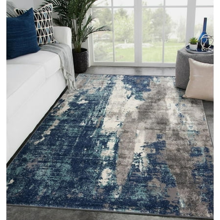 Modern Area Rugs with Abstract Patterns 7681 \u2013 Medium Pile Area Rug Dark Blue Light Blue / 8 X 10