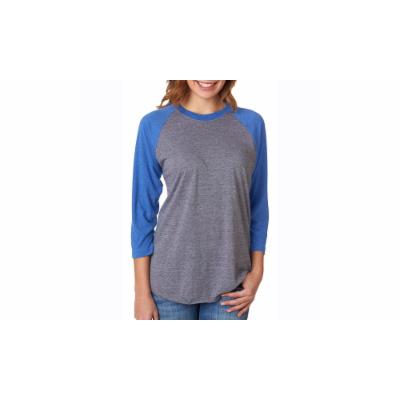 Women's NLA Unisex Tri-Blend 3-4-Sleeve Raglan Tee, 6051-4 2X Blue Cotton