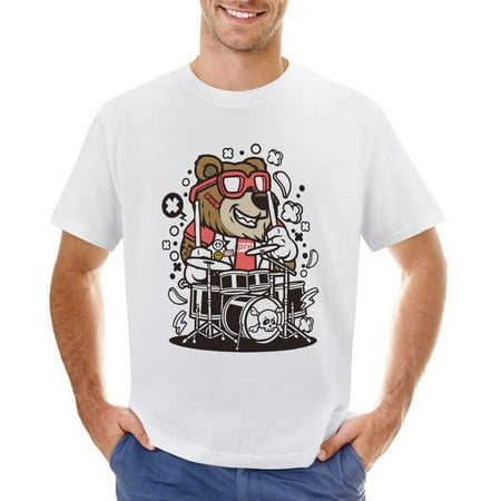 Bear Drummer Men’s Graphic T-shirt Vintage Short Sleeve Sport Tee White L