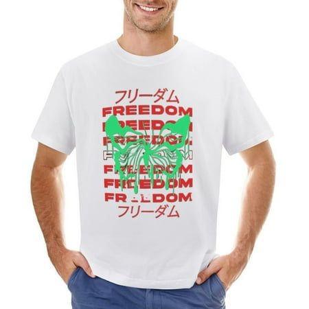 FREEDOM BUTTERFLY Men’s Graphic T-shirt Vintage Short Sleeve Sport Tee White L