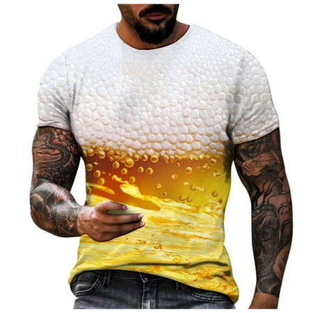 ZCFZJW Mens Casual Graphic T-Shirts Trendy 3D Funny Printed Short Sleeve Round Neck Graphic Workout Tshirt Tops Loose Fit Holiday Tees Shirt White L