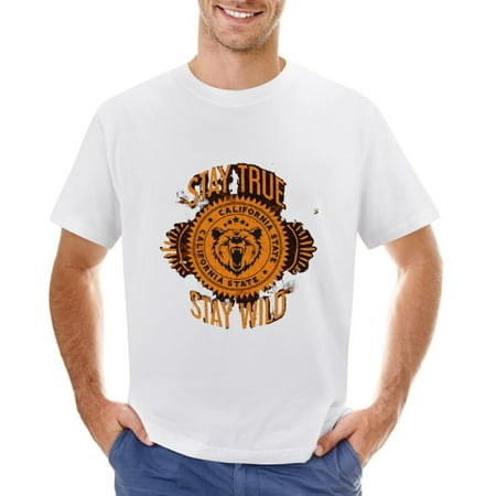 Stay True Wild Men’s Graphic T-shirt Vintage Short Sleeve Sport Tee White L