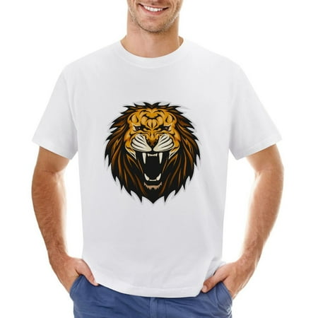 Crazy Lion Men’s Graphic T-shirt Vintage Short Sleeve Sport Tee White L