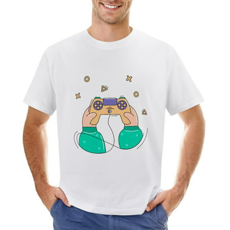 Gaming Men’s Graphic T-shirt Vintage Short Sleeve Sport Tee White L