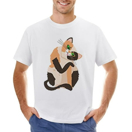 Green Eyed Cat Men’s Graphic T-shirt Vintage Short Sleeve Sport Tee White L