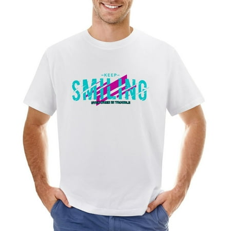 Keep Smiling Men’s Graphic T-shirt Vintage Short Sleeve Sport Tee White L