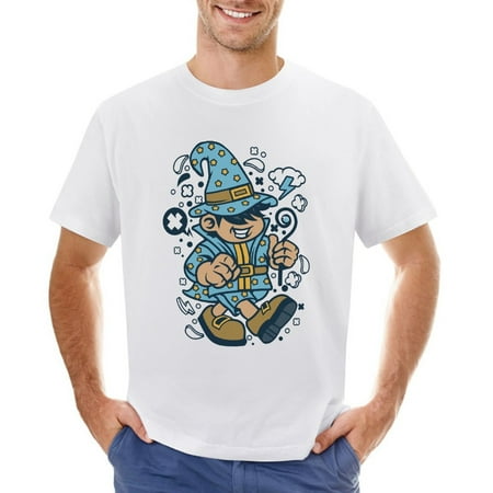 Wizard Kid Men’s Graphic T-shirt Vintage Short Sleeve Sport Tee White L