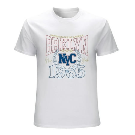 Vintage Retro College Varsity Brooklyn New York Men’s Graphic T-shirt Vintage Short Sleeve Sport Tee White L