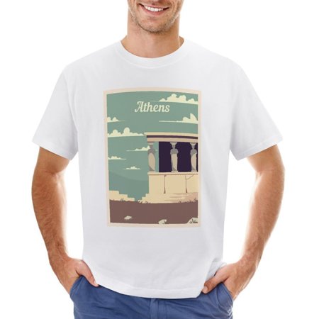 Athens Men’s Graphic T-shirt Vintage Short Sleeve Sport Tee White L