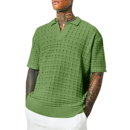 GWAABD Long Sleeve T-Shirts for Men Mens Knitting Short Sleeved Casual Tshirt V Neck Tshirt