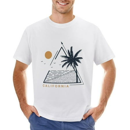 Beach  Ocean  Palms. California Men’s Graphic T-shirt Vintage Short Sleeve Sport Tee White L
