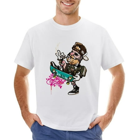 Smoke Skateboard Men’s Graphic T-shirt Vintage Short Sleeve Sport Tee White L