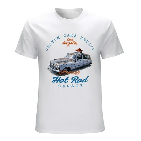 America Hot Rod Men’s Graphic T-shirt Vintage Short Sleeve Sport Tee White L