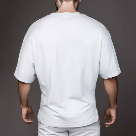 Quealent Mens T Shirts Casual Men S Loose Fit Short Sleeve Logo Graphic T Shirt (White L)