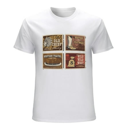 OLD CHIEF WILD WEST Men’s Graphic T-shirt Vintage Short Sleeve Sport Tee White L