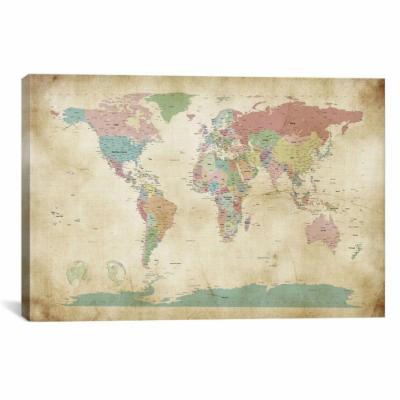 ICanvas World Cities Map by Michael Tompsett Gallery Wrapped Canvas Artwork with Floating Frame - 41''W X 27''H X 1.5''D, 8775-1PC6-40x26-FF01