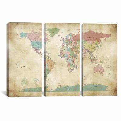 ICanvas World Cities Map by Michael Tompsett Triptych Gallery Wrapped Canvas Artwork - 60''W X 40''H X 0.75''D, 8775-3PC3-60x40