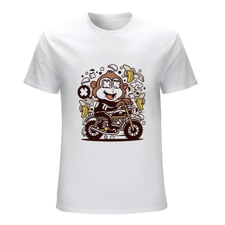 Monkey Motocrosser Men’s Graphic T-shirt Vintage Short Sleeve Sport Tee White L