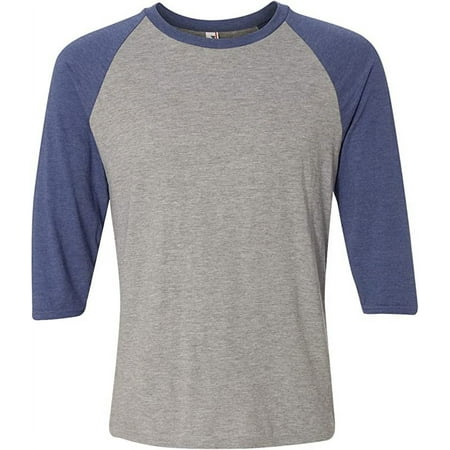 Anvil 6755 Men S Tri-Blend 3/4-Sleeve Tee Heather Grey True Heather Blue XS