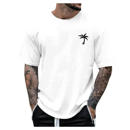 Mlqidk Mens Big and Tall Retro Casual Shirts Graphic Creative Letters Print Round Neck Short Sleeve Loose Summer Fashion T-Shirt White L