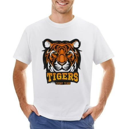Tigers Sport Team Men’s Graphic T-shirt Vintage Short Sleeve Sport Tee White L