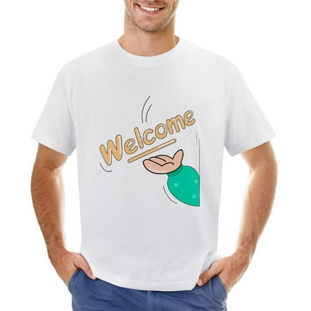 Welcome Men’s Graphic T-shirt Vintage Short Sleeve Sport Tee White L