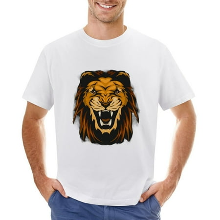 Lion Black Background Men’s Graphic T-shirt Vintage Short Sleeve Sport Tee White L