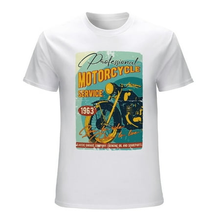 Vintage Motorcycle Poster Men’s Graphic T-shirt Vintage Short Sleeve Sport Tee White L