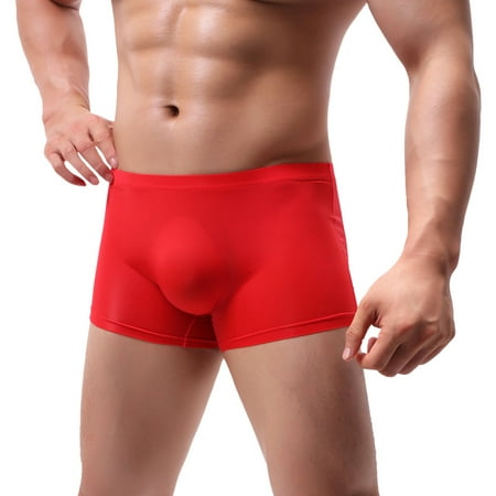 CLZOUD Men S Underware Red Cotton Blend Men S Underpants Pure Color Breathable Patchwork Ice-silk Underwear L