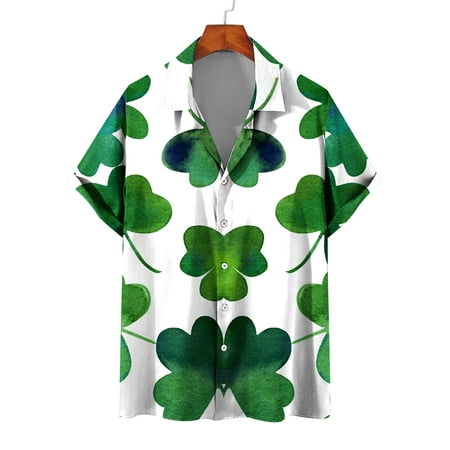 ZCFZJW Mens Summer T-Shirts Green Shamrock Graphic Short Sleeve St. Patrick S Day Tshirt Tops Trendy Summer Button Down Tees Holiday T Shirt White L
