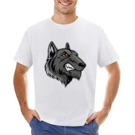Crazy Wolves Men’s Graphic T-shirt Vintage Short Sleeve Sport Tee White L
