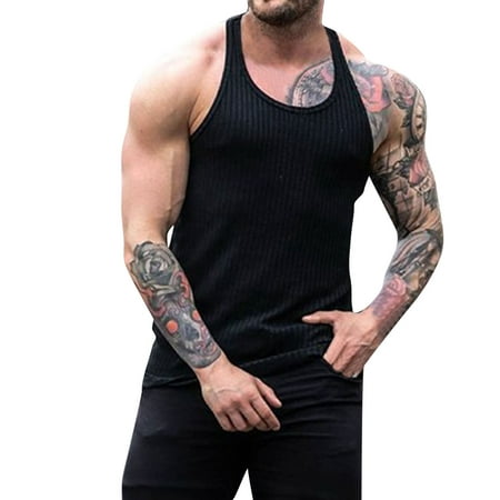 GWAABD Mens Muscle Tank Tops Sleeveless Tank O Solid Summer Blouse Neck Men Sports Casual Beach Spring Tops Men S Tank Tops
