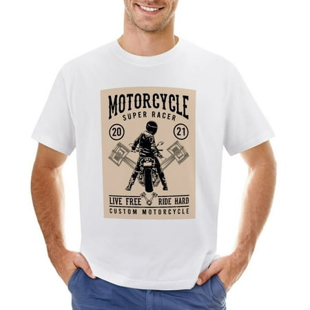 SUPER RACER Men’s Graphic T-shirt Vintage Short Sleeve Sport Tee White L