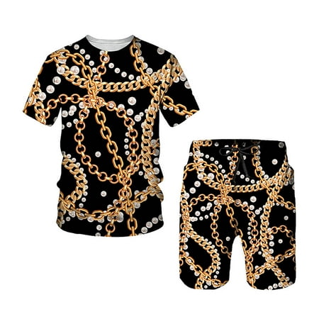 GWAABD Summer Dresses for Men Quick Dry 3D Short Sleeve Suit Shorts Beach Tropical HawaiianSS Body Sports Shorts Suit Sports Suit