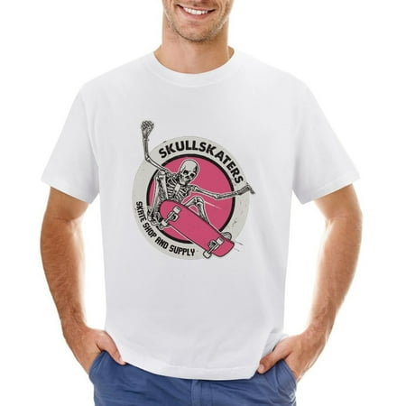 Jumping Skull Riding Skateboard Men’s Graphic T-shirt Vintage Short Sleeve Sport Tee White L