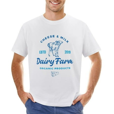 Dairy Farm Men’s Graphic T-shirt Vintage Short Sleeve Sport Tee White L
