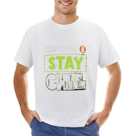 Keep Calm Stay Chill Men’s Graphic T-shirt Vintage Short Sleeve Sport Tee White L